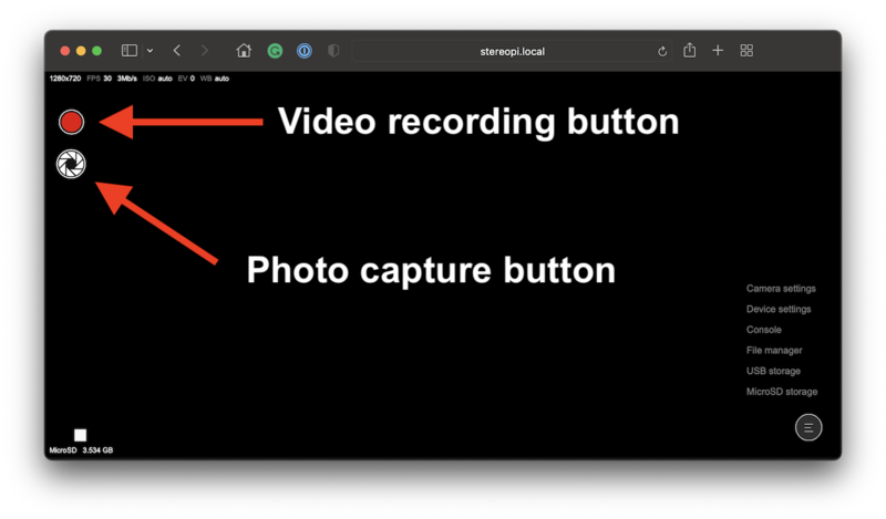 Photo and video buttons